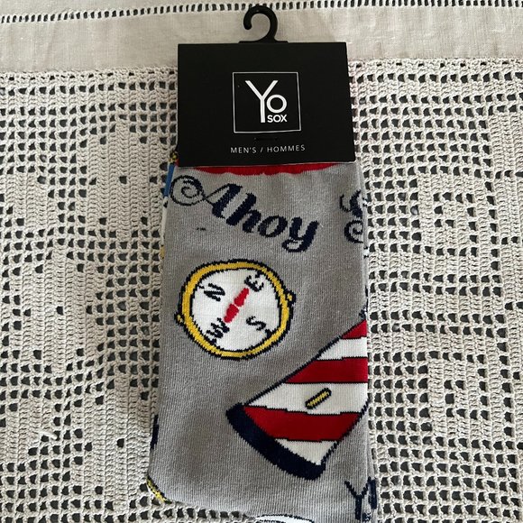 NEW with tags YoSox grey, red, navy, white & yellow socks men’s size 7-12 rare - Picture 1 of 9